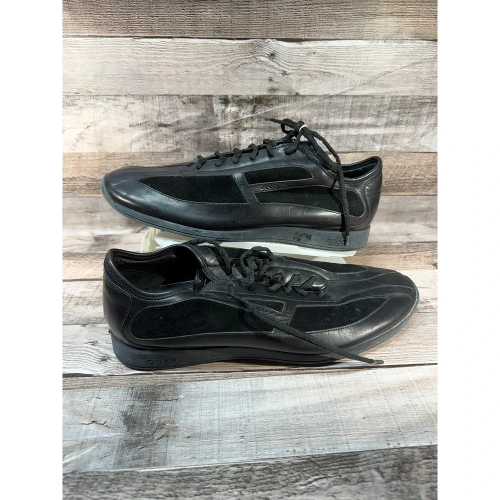 Gucci Leather Low Trainer Black Suede‎ Sneakers 111 6107 Size 9D Made in Italy